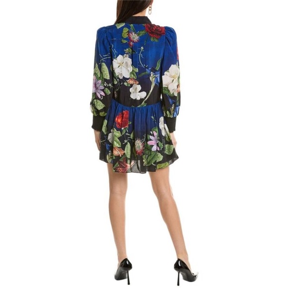 alice + olivia Bertha Blouson long sleeve Shirtdress mini M blue colorful print - Picture 3 of 8